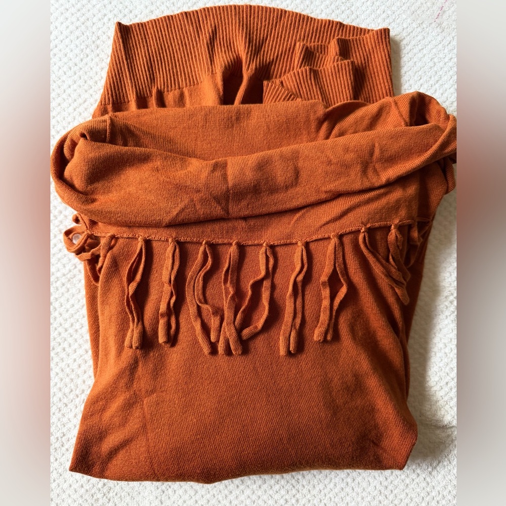 Rust Orange Knit Fringed Top Sweater